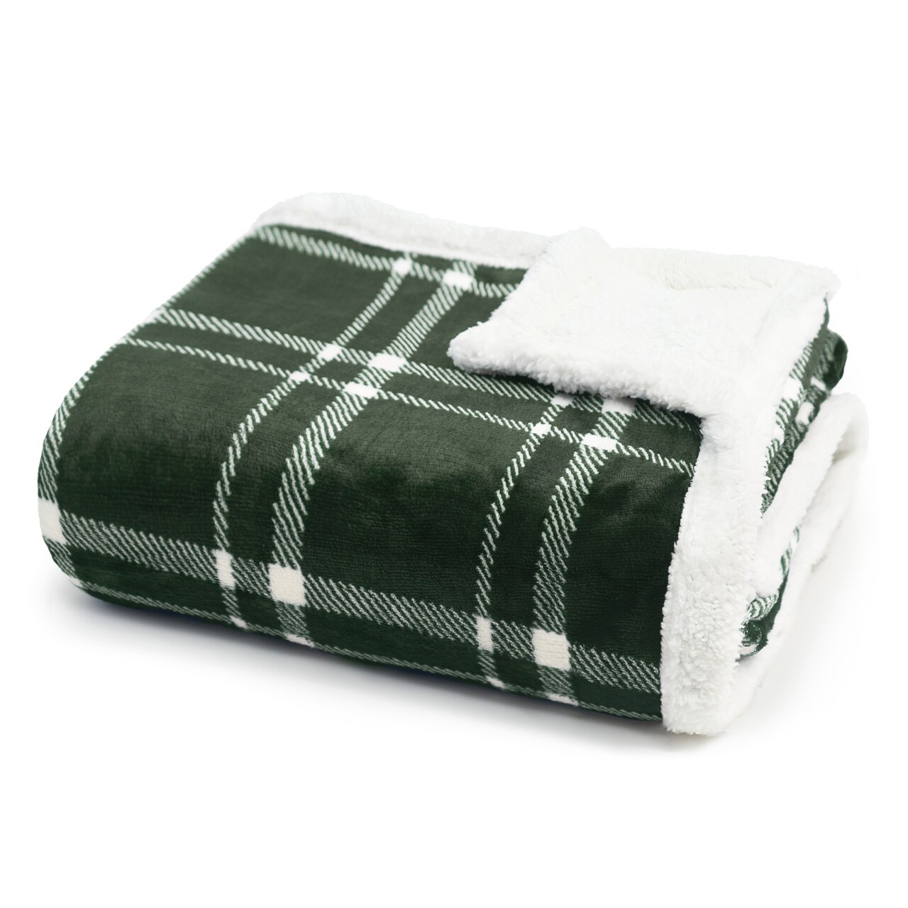 Americanflat Fleece and Reverse Sherpa Throw Blanket - 50x60 Inch Classic Tattersall Plaid - Ultra Soft Cozy Couch Cover - Warm Reversible Design - Green